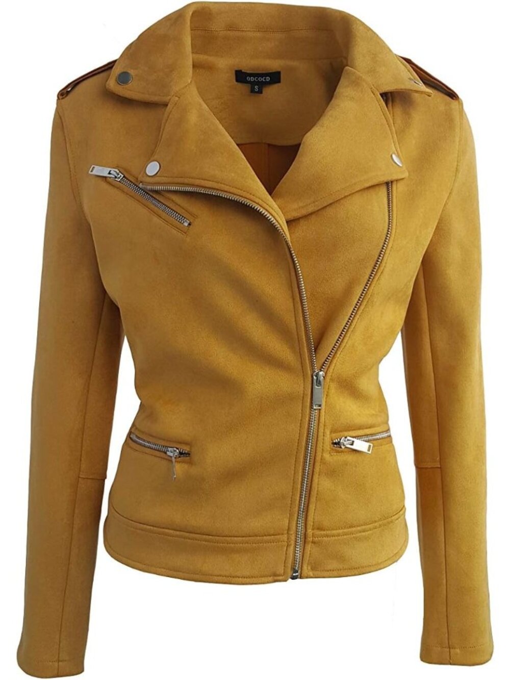 Women’s Mustard Faux Suede Jacket Long Sleeve Zipper Casual Outerwear